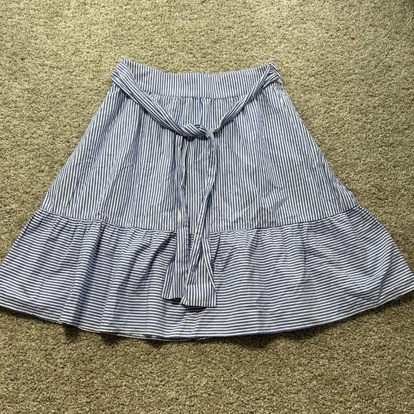 J. Crew Striped Tie Waist Midi Skirt Blue White 12 - Picture 2 of 9